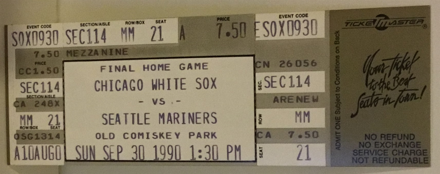 1990 CHICAGO WHITE SOX TICKET - FINAL GAME @ COMISKEY PARK