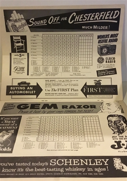 1952 BOSTON BRAVES vs CHI. CUBS PROGRAM - LAST YEAR IN BOSTON