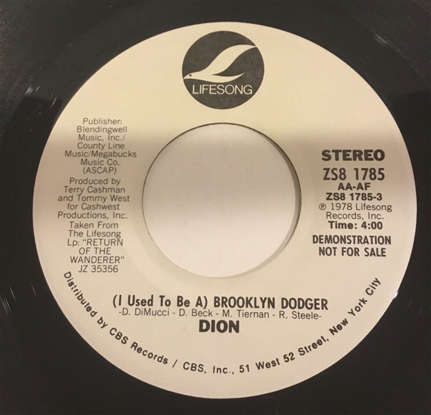 VINTAGE DION SINGS I USED TO BE A BROOKLYN DODGER RECORD