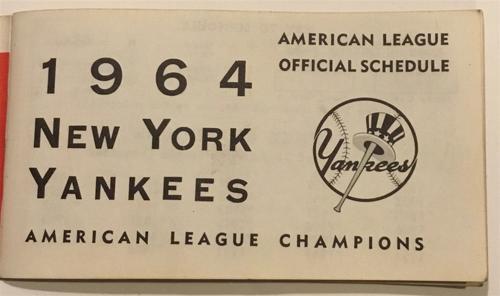 1964 NEW YORK YANKEES SCHEDULE BOOKLET