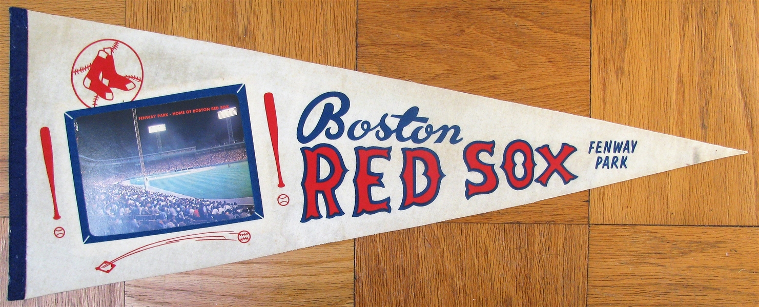 60's BOSTON RED SOX PENNANT w/FENWAY PARK PHOTO