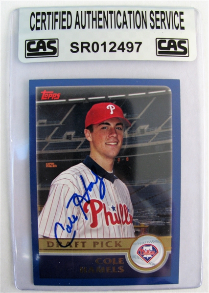 COLE HAMELS DRAFT PICK SIGNED ROOKIE CARD /CAS AUTHENTICATED