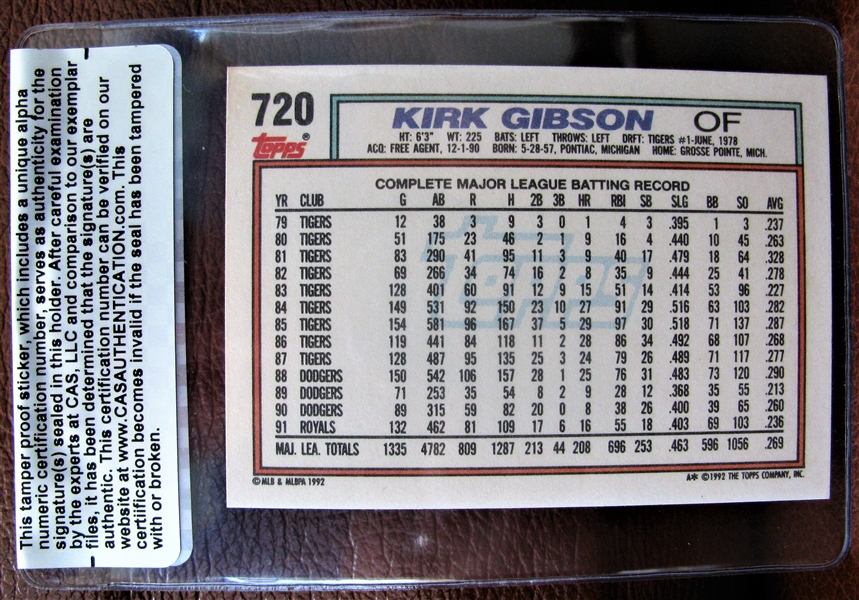 KIRK GIBSON SIGNED BASEBALL CARD w/CAS