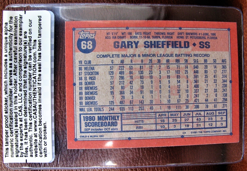 GARY SHEFFIELD SIGNED BASEBALL CARD w/CAS