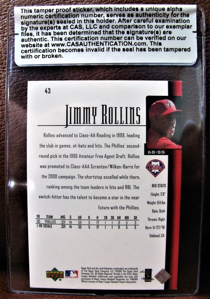 JIMMY ROLLINS SIGNED BASEBALL CARD w/CAS