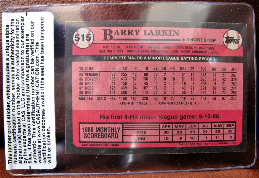 BARRY LARKIN SIGNED BASEBALL CARD w/CAS