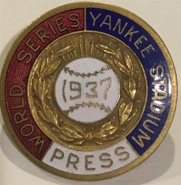 1937 NEW YORK YANKEES WORLD SERIES PRESS PIN