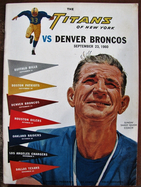 1960 NEW YORK TITANS vs DENVER BRONCOS PROGRAM - 1st YEAR AFL