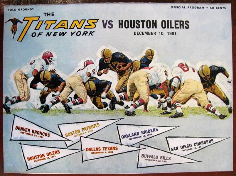 1961 NEW YORK TITANS VS HOUSTON OILERS AFL FOOTBALL PROGRAM AND TICKET STUB