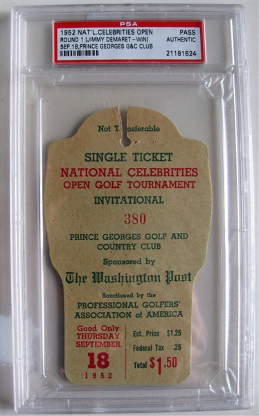 1952 NATIONAL CELEBRITIES OPEN GOLF TOURNAMENT INVITATIONAL TICKET - PSA