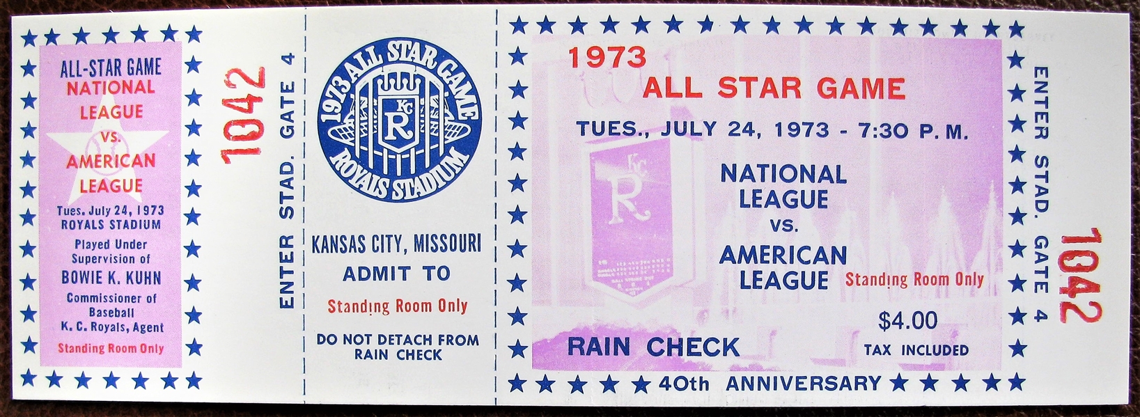 1973 ALL-STAR GAME FULL TICKET - ROYALS STADIUM