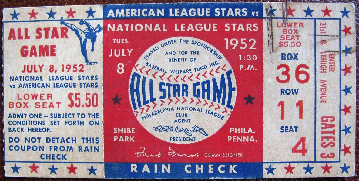1952 ALL-STAR GAME TICKET STUB - SHIBE PARK