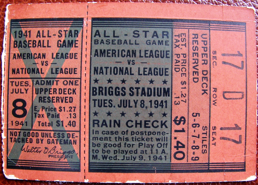 1941 ALL-STAR GAME TICKET STUB - BRIGGS STADIUM