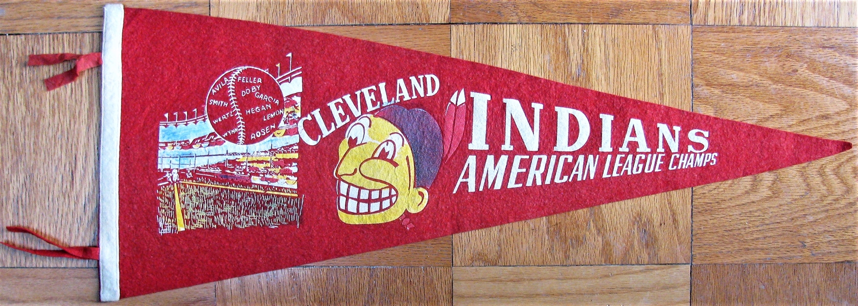 RARE - 1954 CLEVELAND INDIANS AMERICAN LEAGUE CHAMPS PENNANT
