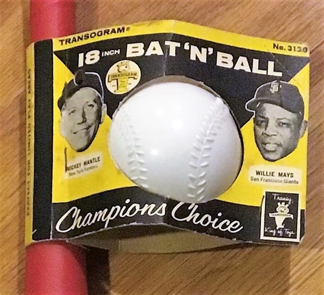 1962 MICKEY MANTLE / WILLIE MAYS TRANSOGRAM MINI BAT & BALL