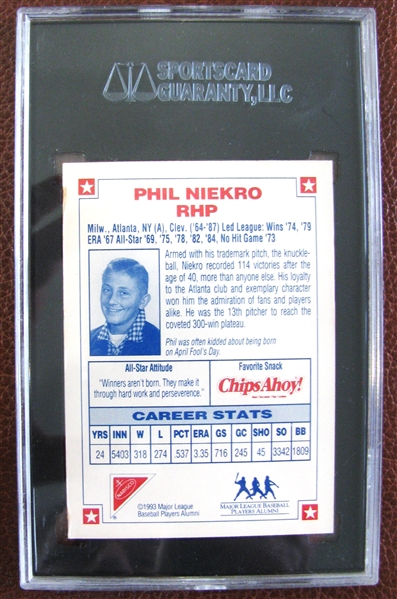 PHIL NIEKRO SIGNED CARD - SGC SLABBED & AUTHENTICATED