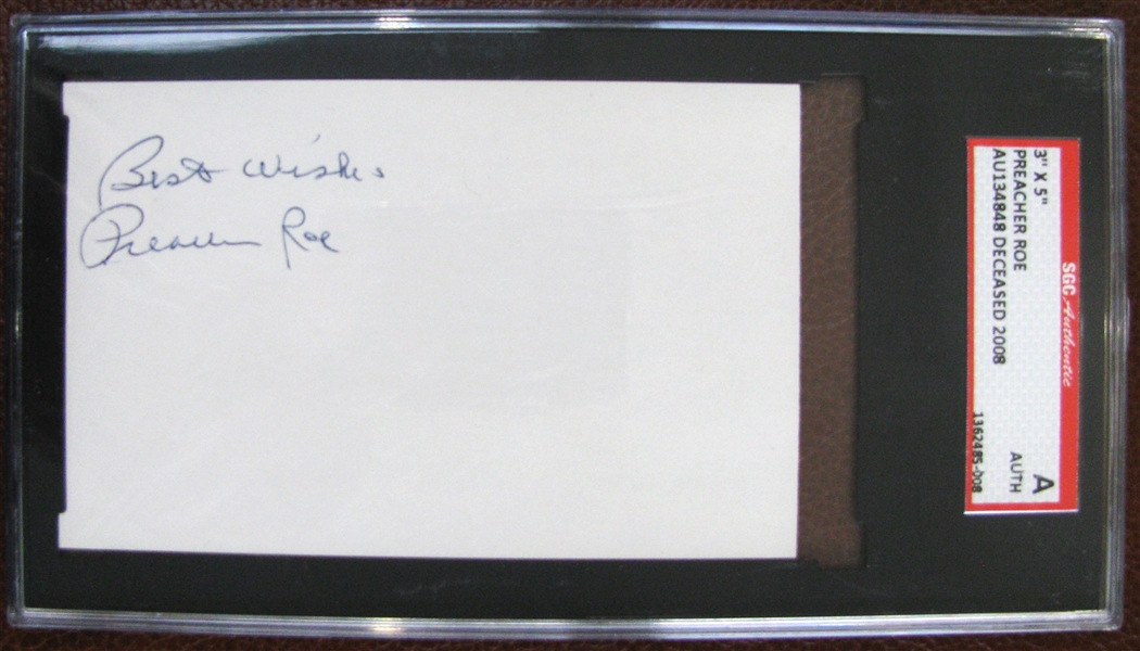 PREACHER ROE SIGNED 3X5 INDEX CARD - SGC SLABBED & AUTHENTICATED