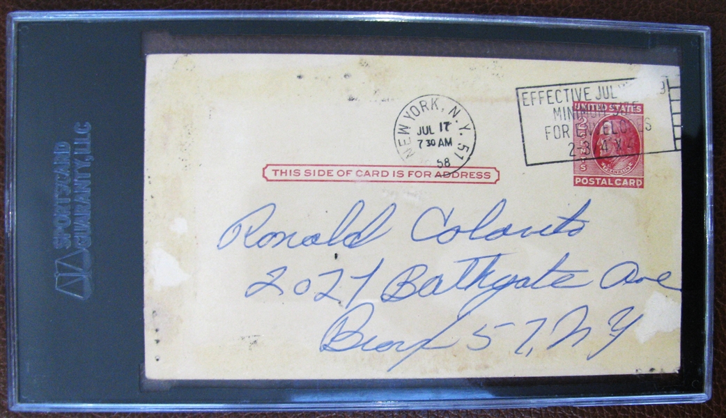 1958 FRANK CROSETTI SIGNED 3x5 POSTCARD - SGC SLABBED & AUTHENTICAT