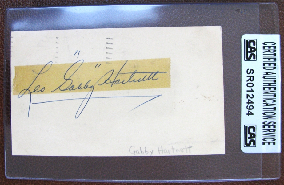 1955 GABBY HARTNETT SIGNED POSTCARD - CAS AUTHENTICATED