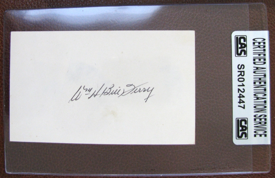 WILLIAM BILL TERRY SIGNED 3X5 CARD - w/CAS AUTHENTICATION