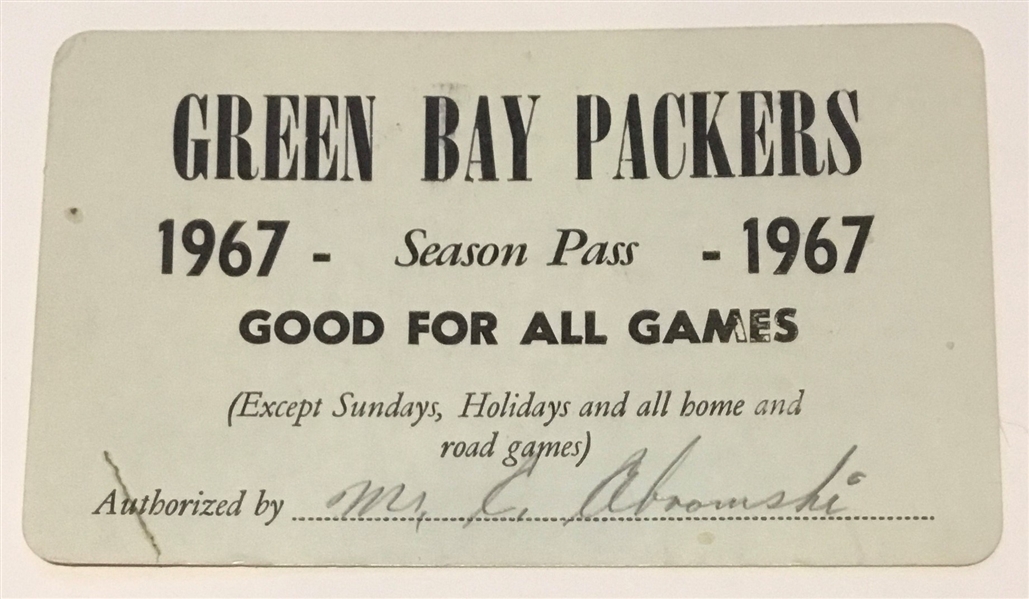 1967 GREEN BAY PACKERS SEASON PASS - HTF