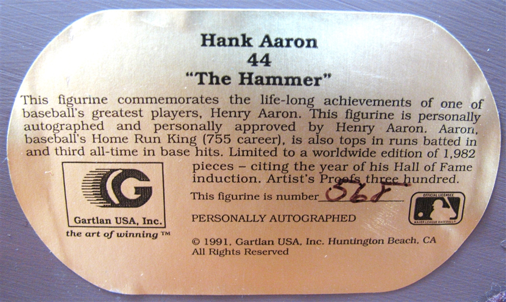 1991 HANK AARON SIGNED GARTLAND STATUE