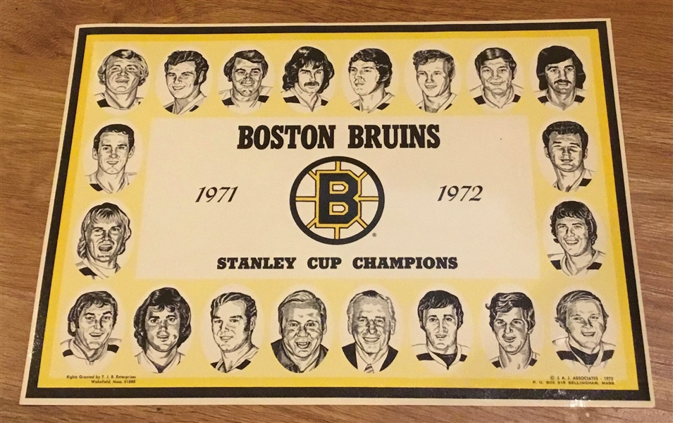 1972 BOSTON BRUINS STANLEY CUP CHAMPIONS PLACEMAT
