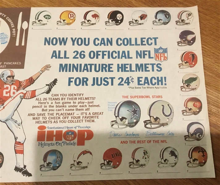 1971 NFL PLACEMATS w/ALL TEAM HELMETS PICTURED