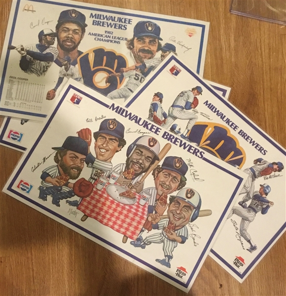 VINTAGE 70's/80's MILWAUKEE BREWERS PLACEMATS - 4 DIFFERENT
