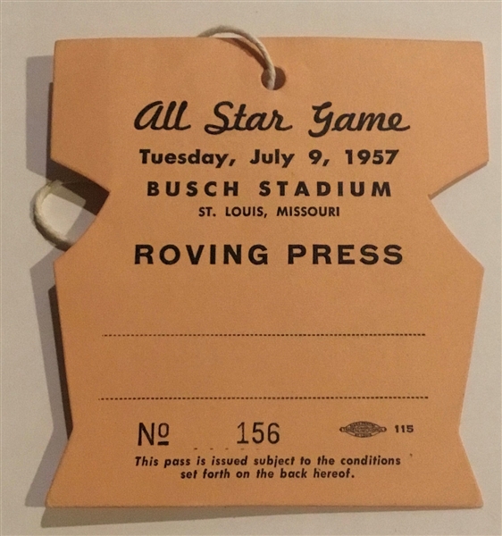 1957 MLB ALL-STAR GAME PRESS PASS @ BUSCH STADIUM