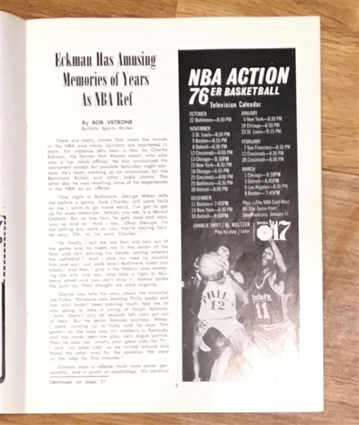 1967 NBA PLAYOFFS PROGRAM - CELTICS vs 76'ers - CHAMBERLAIN GETS 41 REBOUNDS