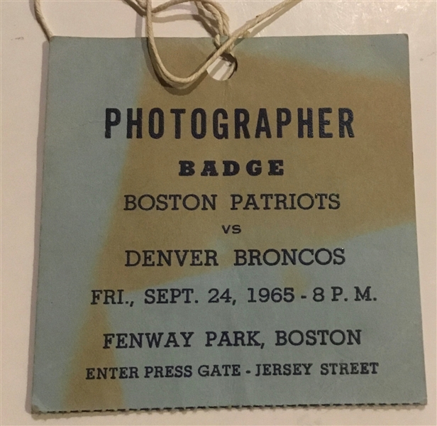 1965 BOSTON PATRIOTS vs DENVER BRONCOS PRESS PASS