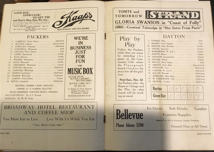 1925 GREEN BAY PACKERS vs DAYTON TRIANGLES PROGRAM - SUPER RARE