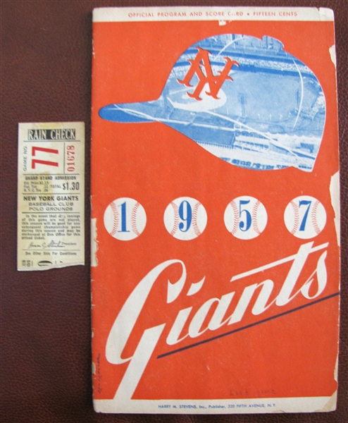1957 NY GIANTS LAST GAME PROGRAM & TICKET STUB - POLO GROUNDS