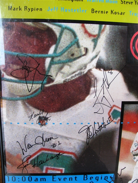 1993 QUARTERBACK CHALLENGE (12) SIGNED FRAMED POSTER - MARINO - YOUNG - AIKMAN - KELLY - MOON w/CAS COA