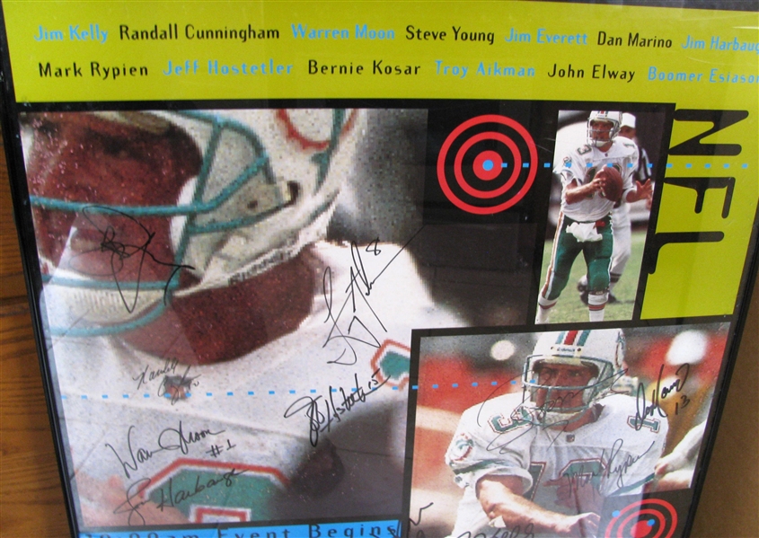 1993 QUARTERBACK CHALLENGE (12) SIGNED FRAMED POSTER - MARINO - YOUNG - AIKMAN - KELLY - MOON w/CAS COA