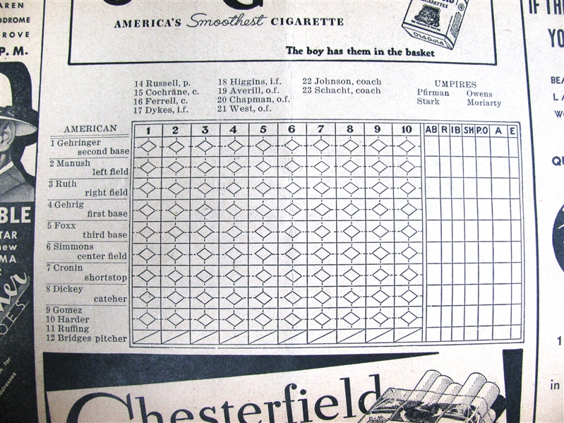1934 ALL-STAR GAME PROGRAM - 2nd YEAR - BEAUTIFUL CONDITION