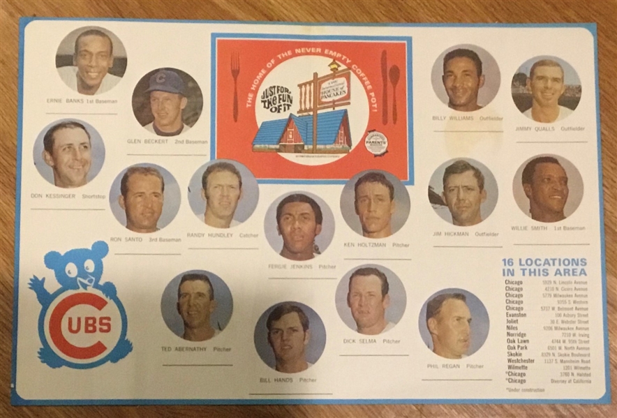 1969 CHICAGO CUBS IHOP PLACEMAT  w/PLAYERS