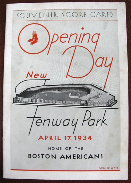 VERY RARE 1934 BOSTON RED SOX OPENING DAY PROGRAM -1st GAME EVER w/GREEN MONSTER