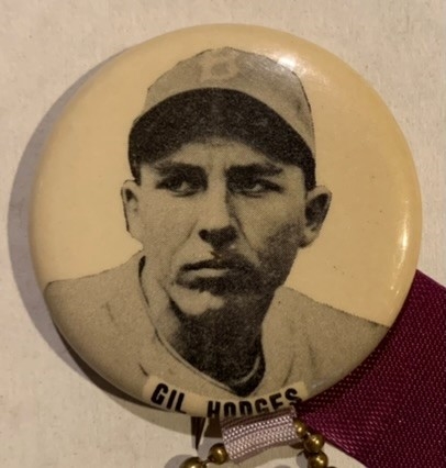 50's GIL HODGES BROOKLYN DODGERS PIN w/ ATTACHMENTS