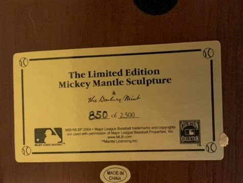 MICKEY MANTLE LIMITED EDITION DANBURY MINT BRONZE STATUE