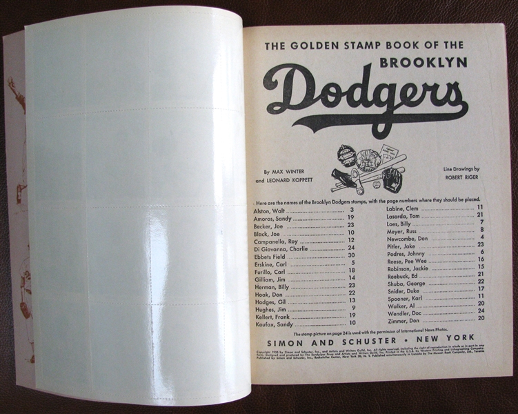 1955 BROOKLYN DODGERS STAMP BOOK w/KOUFAX ROOKIE