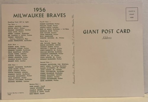 1956 MILWAUKEE BRAVES GIANT POSTCARD