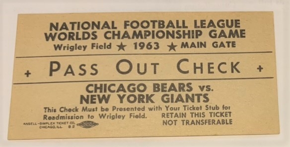1963 NFL CHAMPIONSHIP RE-ENTRY TICKET