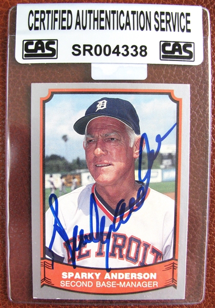 SPARKY ANDERSON SIGNED BASEBALL CARD /CAS AUTHENTICATED