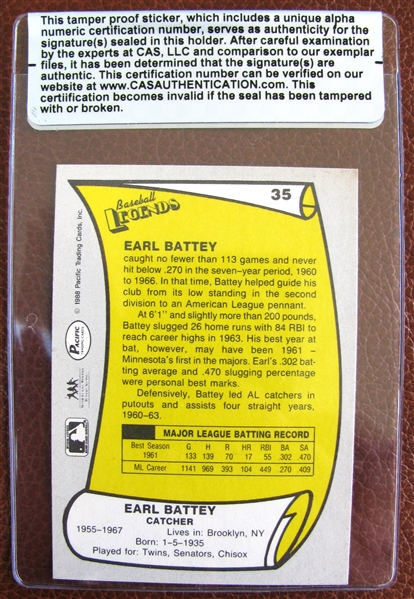 EARL BATTEY SIGNED BASEBALL CARD /CAS AUTHENTICATED