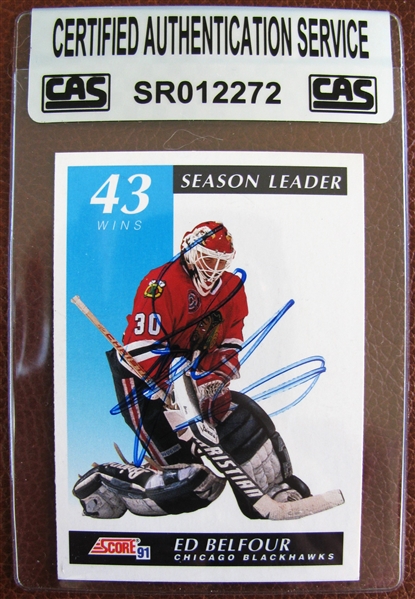 ED BELFOUR SIGNED HOCKEY CARD w/CAS AUTHENTICATED