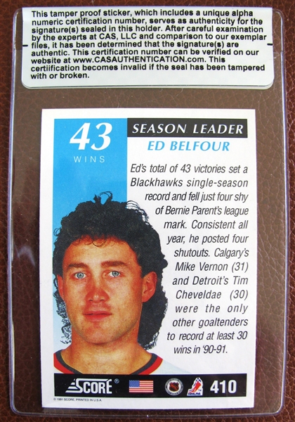 ED BELFOUR SIGNED HOCKEY CARD w/CAS AUTHENTICATED