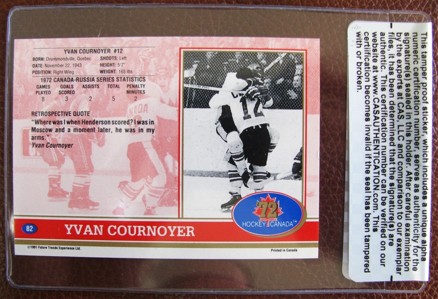 YVAN COURNOYER SIGNED HOCKEY CARD w/CAS AUTHENTICATED