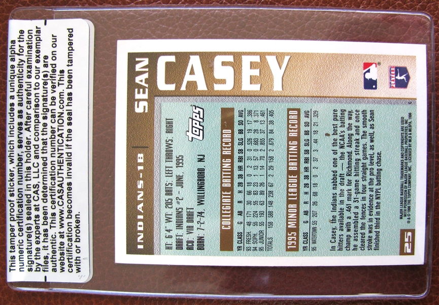 SEAN CASEY SIGNED BASEBALL CARD w/CAS AUTHENTICATED
